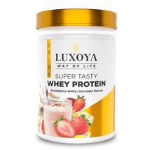 Luxoya Whey Protein Epres-fehércsoki ízű fehérje italpor 450g - dobozos