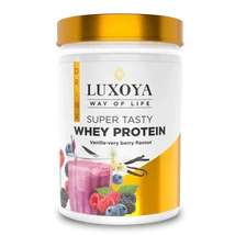 Luxoya Whey Protein Vanília-erdei gyümölcs ízű fehérje italpor 450g - dobozos