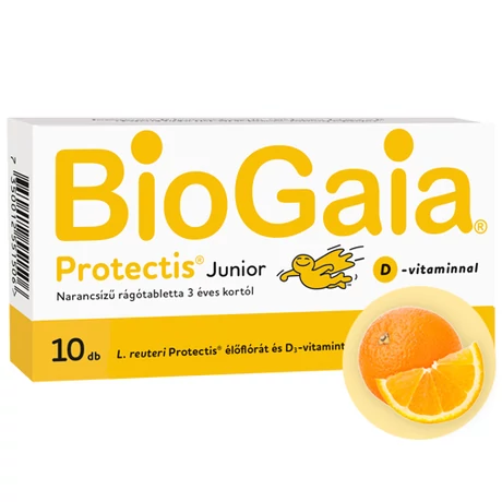 BioGaia Junior narancsos rágótabletta D-vitaminnal 10x
