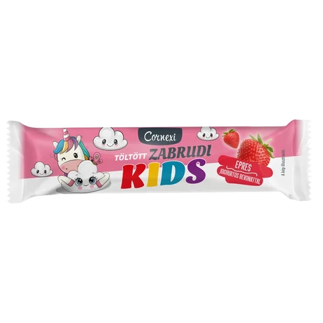 Cornexi kids zabrudi epres-vanília ízű töltelékkel töltött zabrúd joghurtos bevonattal 30g