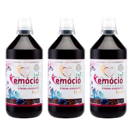 Emóció 7.84® élőflórás étrend-kiegészítő ital fekete ribizli, meggy, kékszőlő kivonattal 3x1l