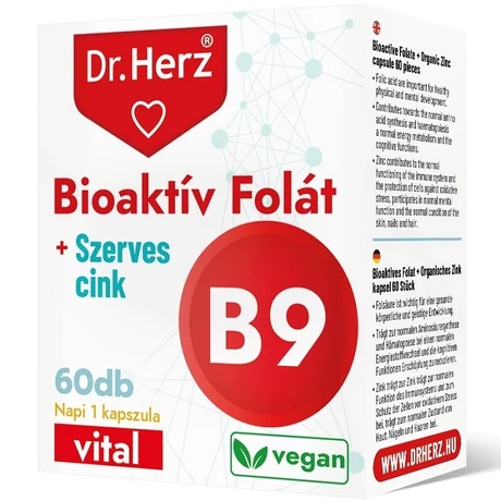 DR Herz Bioaktív Folát + Szerves Cink 60 db kapszula doboz