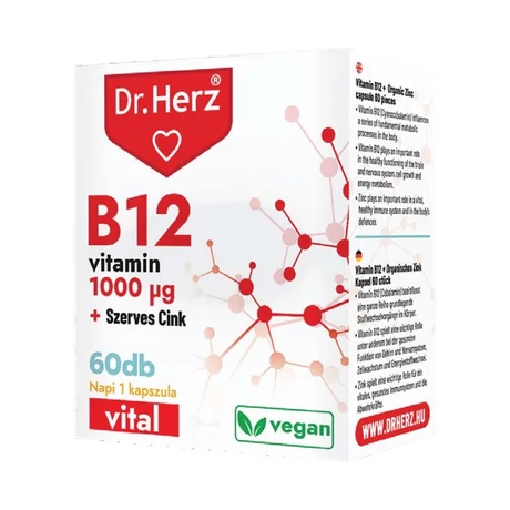 DR Herz B12 1000 mcg + Szerves Cink 60 db kapszula doboz  