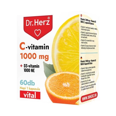 DR Herz C-vitamin 1000 mg + D3-vitamin 1000 NE 60 db kapszula doboz 