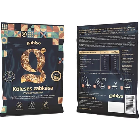 Gabiyo gluténmentes Köleses zabkása étcsokoládéval, földimogyoróval 45g