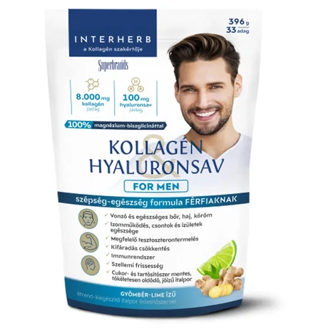 Interherb Kollagén&Hyaluronsav italpor FOR MEN Gyömbér-Lime ízű 396g/33 adag