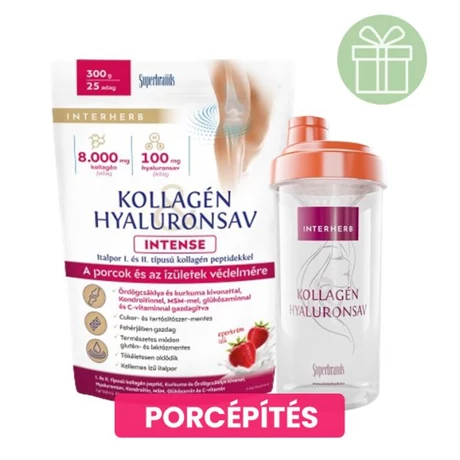 Interherb Kollagén&Hyaluronsav italpor INTENSE Eperkrém ízű 300g +ajándék Shaker