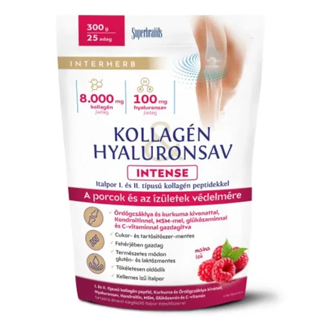 Interherb Kollagén&Hyaluronsav Porcépítő italpor INTENSE Málnaízű 300g