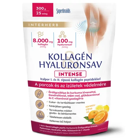 Interherb Kollagén&Hyaluronsav Porcépítő italpor INTENSE Narancs-Citrus ízű 300g