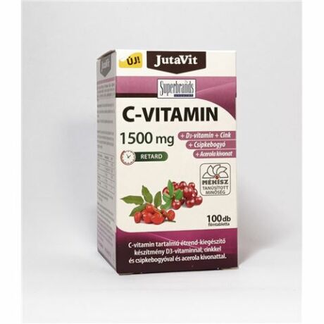JutaVit C-vitamin 1500mg retard + csipkebogyó + acerola kivonat + D3 + Cink - 100 tabeltta