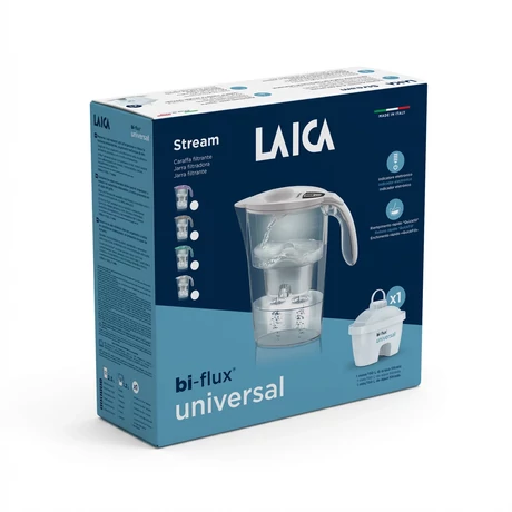 LAICA Stream Line Fehér vízszűrő kancsó dig. kijelzővel 1 db bi-flux slim univerzál szűrőb.