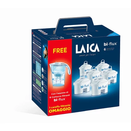LAICA 6 db-os bi-flux univerzális szűrőbetét Laica Stream Line fehér, mechanikus vízszűrő kancsóval