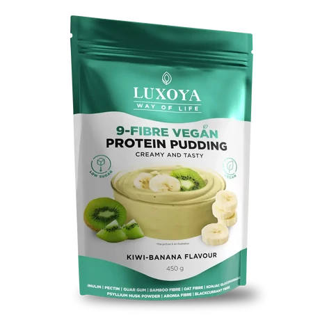 Luxoya 9-Fiber Vegan Protein Pudding Creamy And Tasty 450g DOY - Kiwi-Banana Flavour