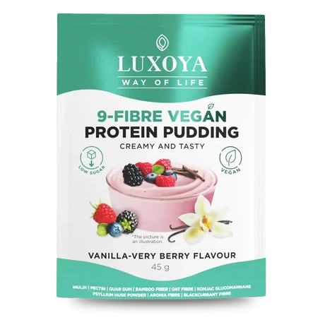 Luxoya 9-Fiber Vegan Protein Pudding Creamy And Tasty 45g - Vanilla-Very Berry Flavour