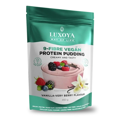 Luxoya 9-Fiber Vegan Protein Pudding Creamy And Tasty 450g DOY - Vanilla-Very Berry Flavour