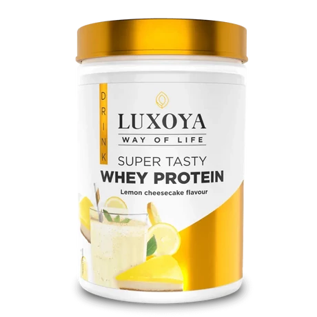 Luxoya Whey Protein Citromos sajttorta ízű fehérje italpor 450g - dobozos