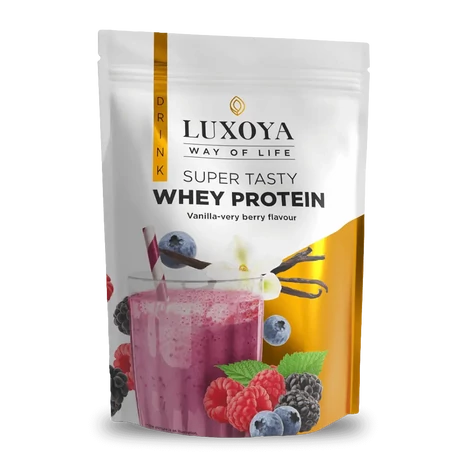 Luxoya Whey Protein Vanília-erdei gyümölcs ízű fehérje italpor 450g zacskós