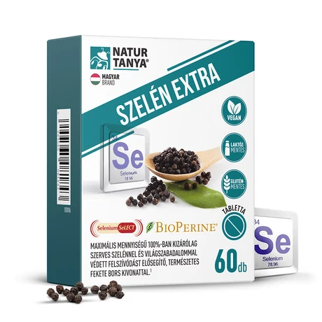 Natur Tanya® SZELÉN EXTRA - 100% szerves szelén és világszabadalommal védett biohasznosulást fokozó, természetes fekete bors kivonat