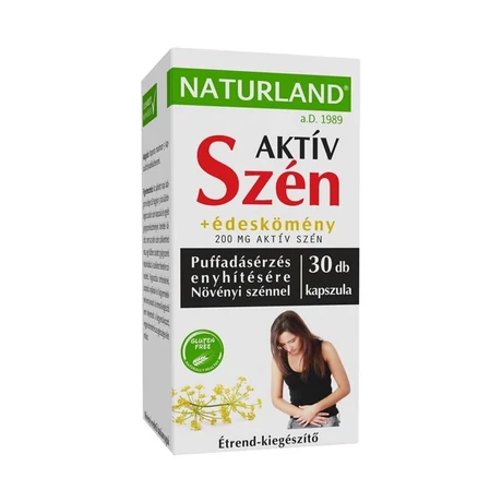 Naturland Aktív szén kapszula 200 mg + édeskömény 30x