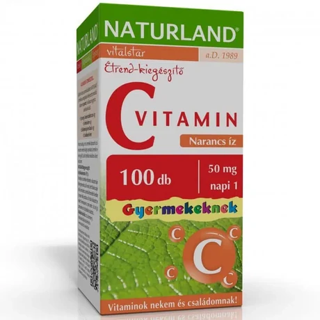 Naturland 50 mg C-vitamin narancs ízű rágótabletta gyerekeknek 100x