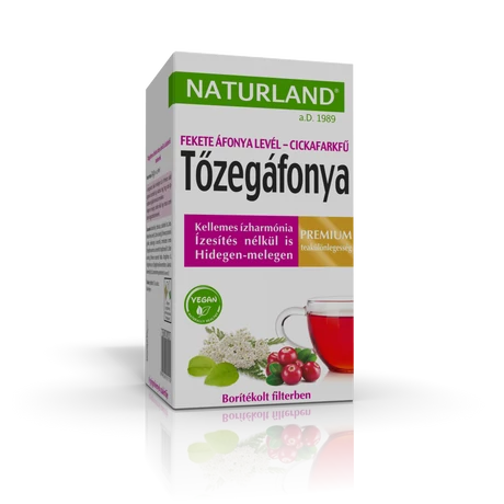 Naturland Prémium Tőzegáfonya-Feketeáfonyalevél-Cickafarkfű teakeverék 20x1,2 g