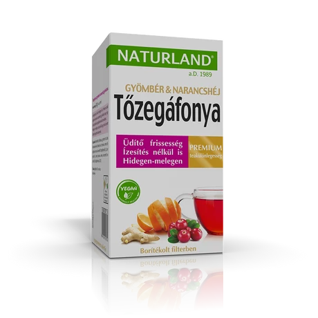 Naturland Prémium Tőzegáfonya-Gyömbér-Narancshéj gyümölcstea 20x2 g