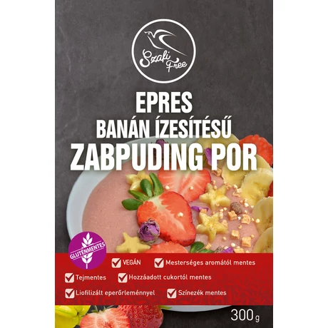 Szafi free epres, banán ízesítésű zabpuding por (gluténmentes, tejmentes, tojásmentes) 300 g