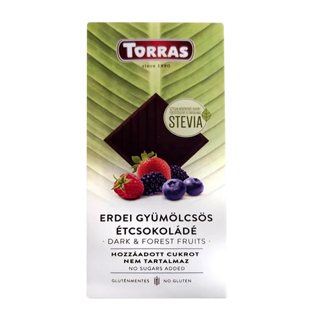 Torras Stevia Erdei gyüm étcsokoládé hozzáadott cukor nélkül 125 g