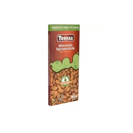 Torras Stevia Mandulás tejcsokoládé hozzáadott cukor nélkül, édesítőszerrel 125 g