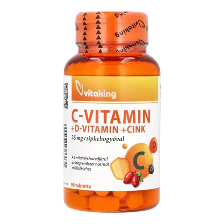 VitaKing C-Vitamin + D-Vitamin + Cink 25 mg csipkebogyóval 90 tabletta