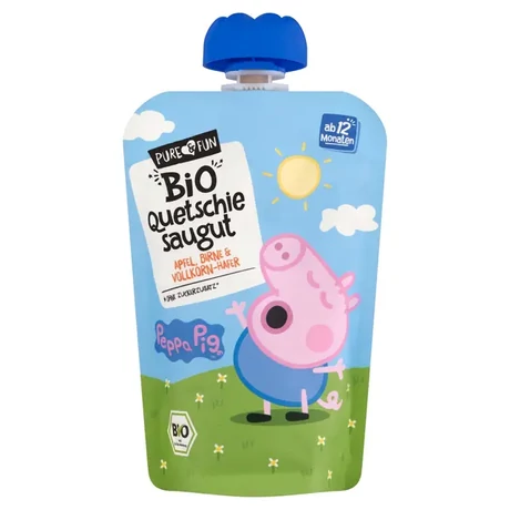 BIO gyümölcspüré alma, körte, zabbal Peppa malac (kék) 100 g