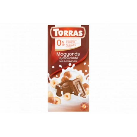 Torras glutén-és cukormentes MOGYORÓS tejcsokoládé 75g