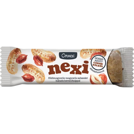 Cornexi Nexi Cukormentes Földimogyorós Zabszelet, kakaós bevonótalppal 45g
