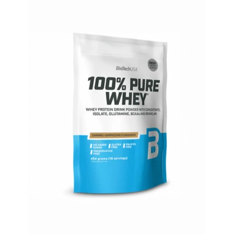 BioTechUSA 100% Pure Whey Tejsavó fehérjepor 454g Karamell- cappuccino