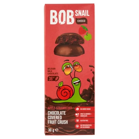 BOB SNAIL gyümölcs SNACK tejcsokoládé alma-eper 30g